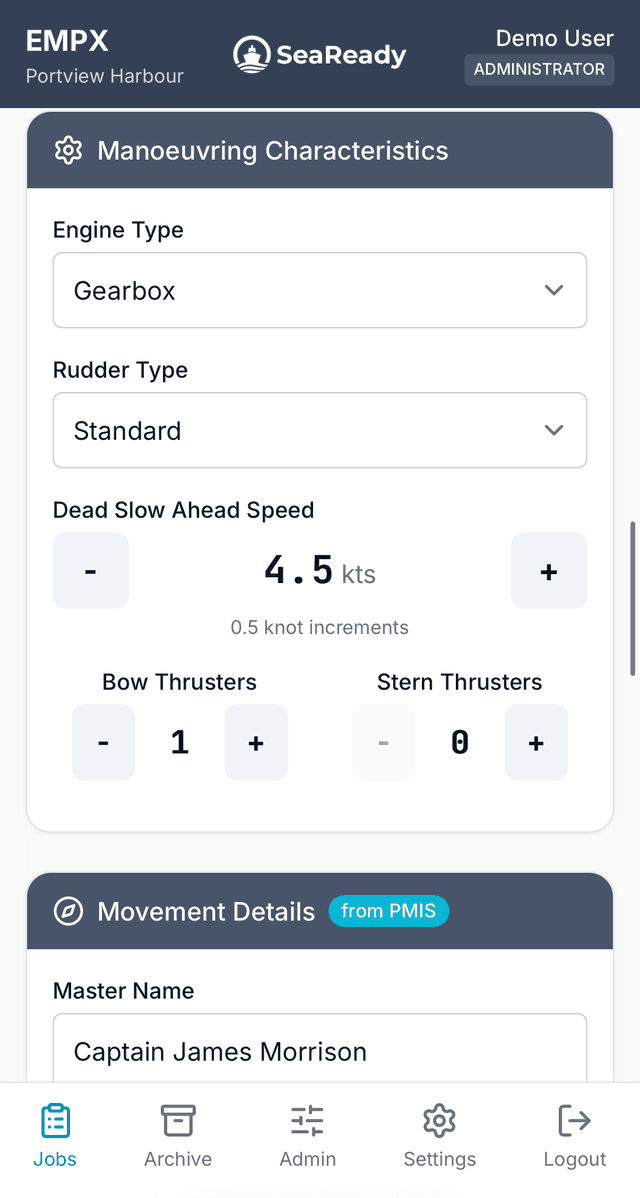 eMPX Manoeuvring characteristics showing turning circles and stopping distances